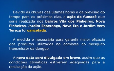 Fumacê é temporariamente cancelado em bairros devido às chuvas