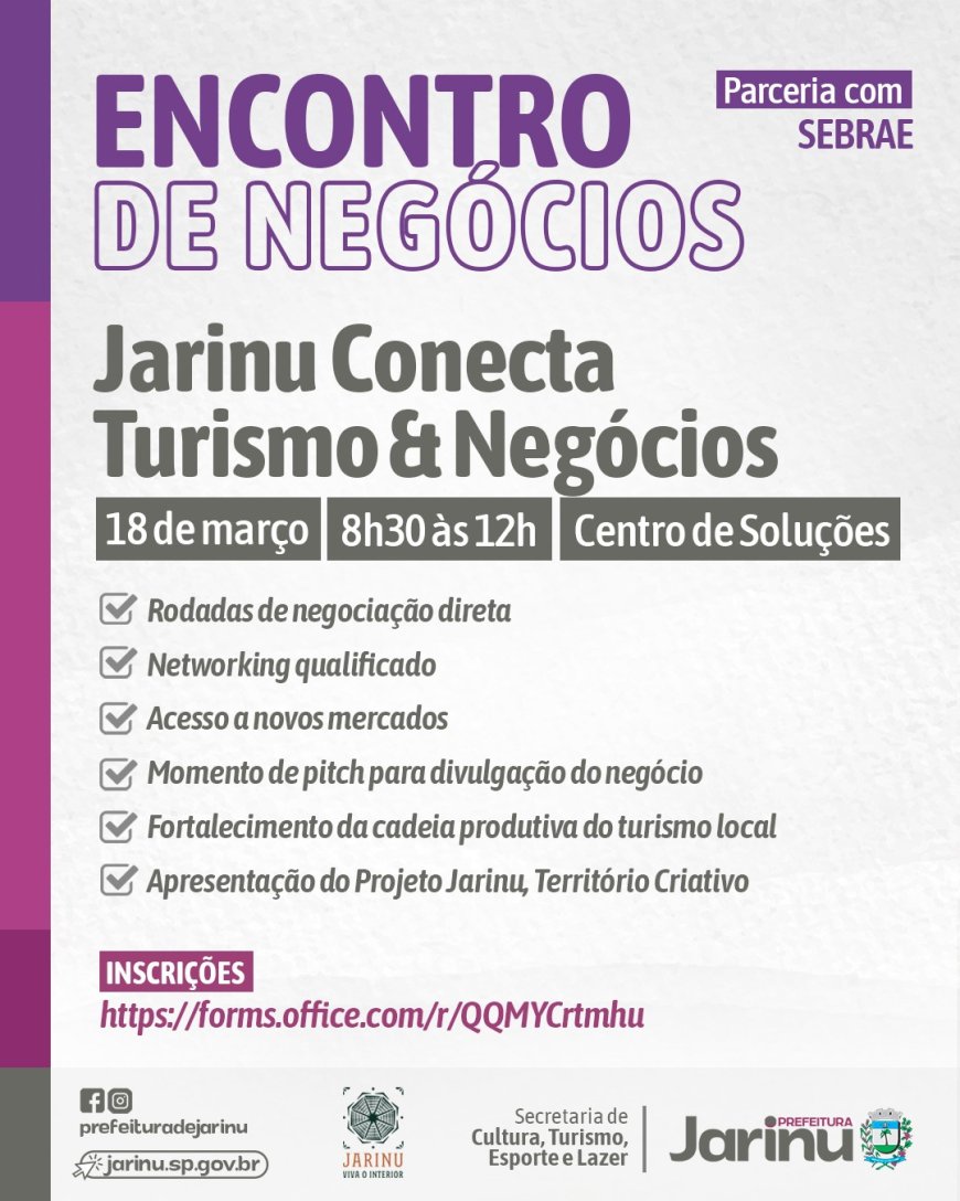 Jarinu promove Encontro de Negócios para fortalecer turismo e pequenos empreendedores