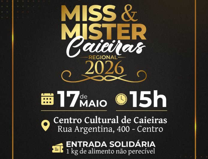 Caieiras realizará no fim de semana concurso de Miss & Mister Caieiras 2026, com apoio da Prefeitura, por meio da Secretaria de Cultura e Turismo