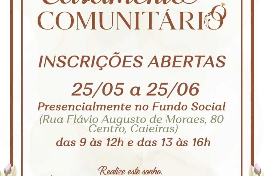 Inscrições abertas para o Casamento Comunitário 2026 em Caieiras