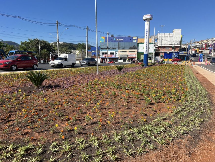 Rotatória do Ginásio do Polvilho recebe novo paisagismo e começa a ganhar nova aparência