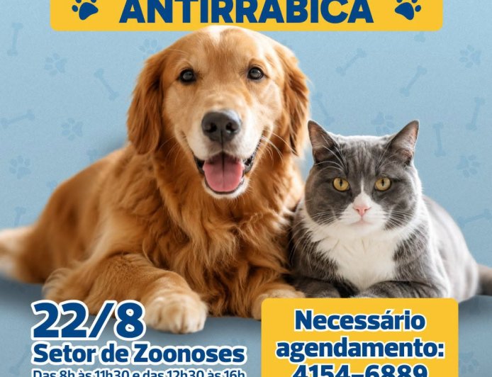 Santana de Parnaíba promove vacinação antirrábica para cães e gatos no dia 22 de agosto