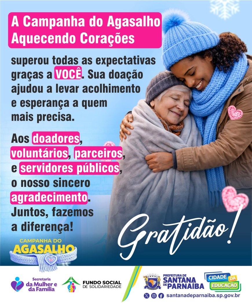 Campanha do Agasalho "Aquecendo Corações" mobiliza solidariedade e beneficia famílias em Santana de Parnaíba