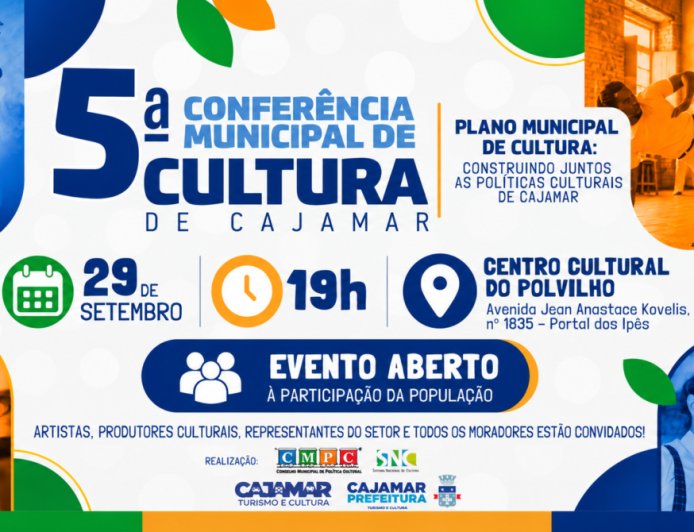 5ª Conferência Municipal de Cultura de Cajamar será realizada no dia 29 de setembro