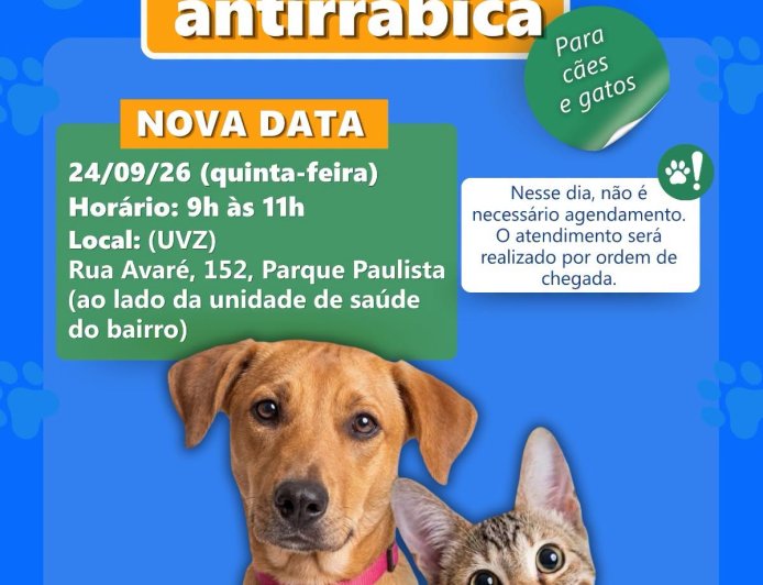 Francisco Morato realiza vacinação antirrábica para cães e gatos nesta quinta-feira