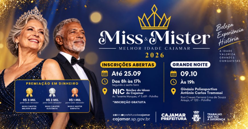 Cajamar abre inscrições para o Concurso Miss e Mister Melhor Idade 2026