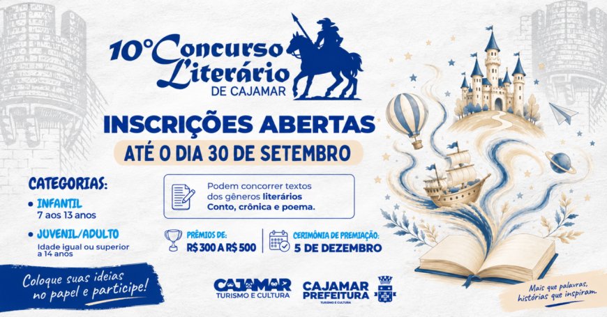 Inscrições para o Concurso Literário de Cajamar já estão abertas