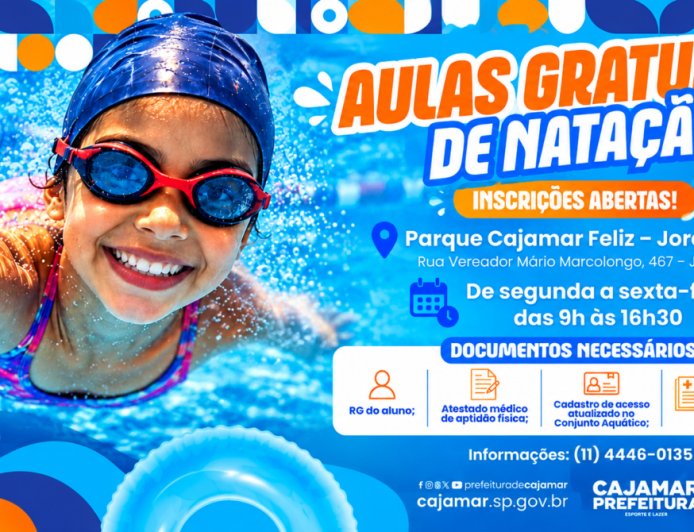 Aulas gratuitas de natação seguem com inscrições abertas em Cajamar