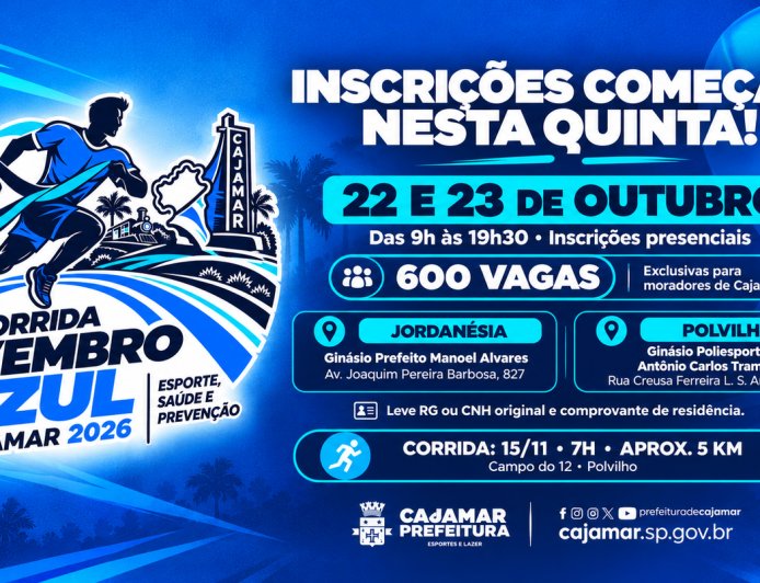 Inscrições para a Corrida Novembro Azul Cajamar 2026 começam nesta quinta-feira (22)