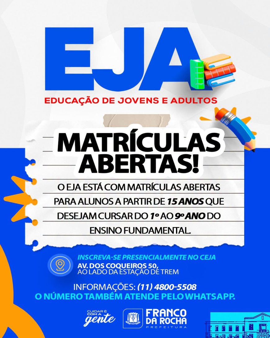 Franco da Rocha abre matrículas para a Educação de Jovens e Adultos