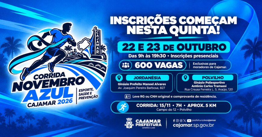 Inscrições para a Corrida Novembro Azul Cajamar 2026 começam nesta quinta-feira (22)